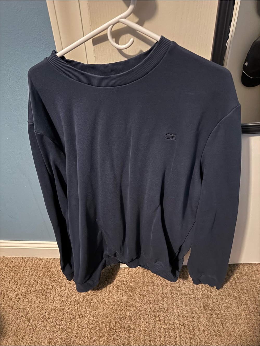 Calvin Klein Dark Blue Pullover Sweatshirt with Subtle CK Embroidery